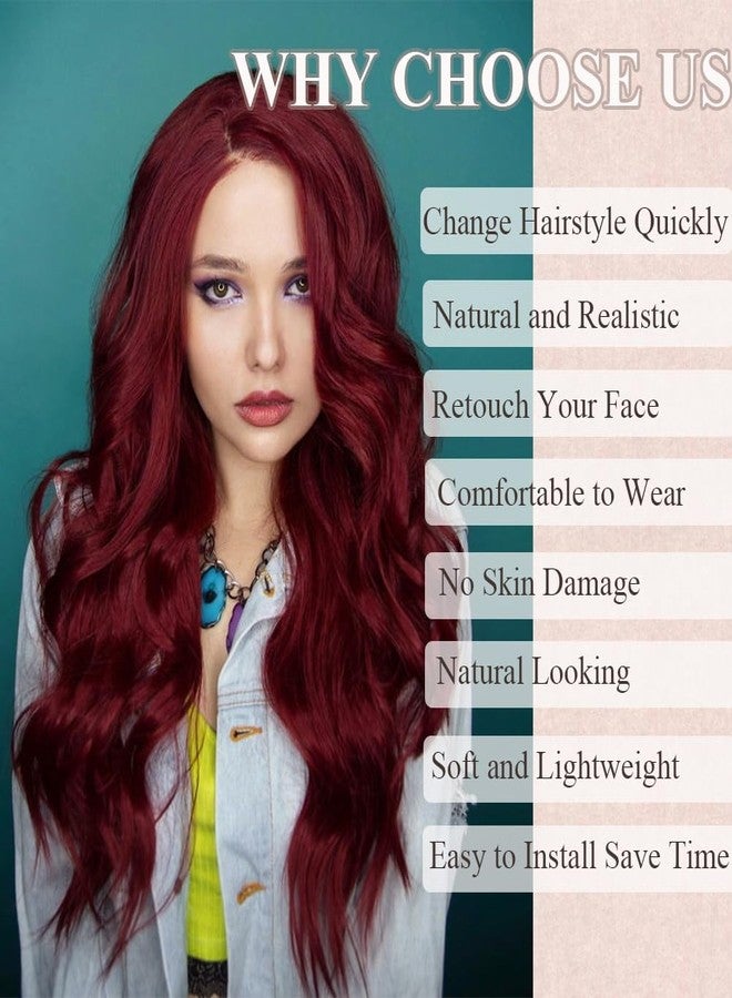 Colorful Queen 99j Burgundy Wig Glueless Long Wavy Synthetic Red Wigs for Women 26 Inch Curly Wig Put on and Go Wine Red Colored Wigs for Cosplay Daily Use - Image 2